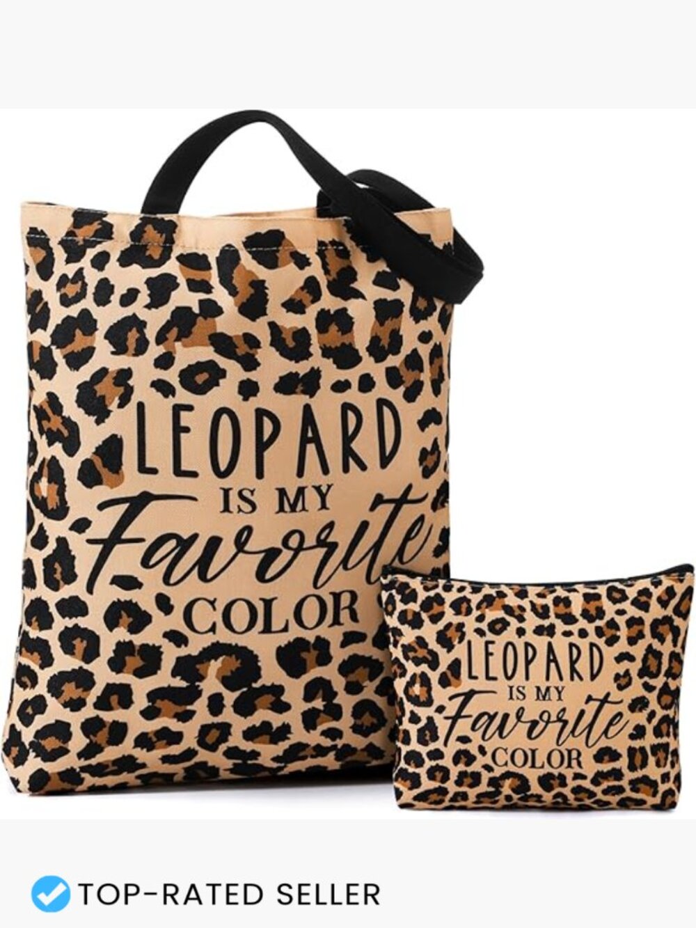 Canvas Tote and Cosmetic Zipper Pouch Set Leopard Print Storage Bags